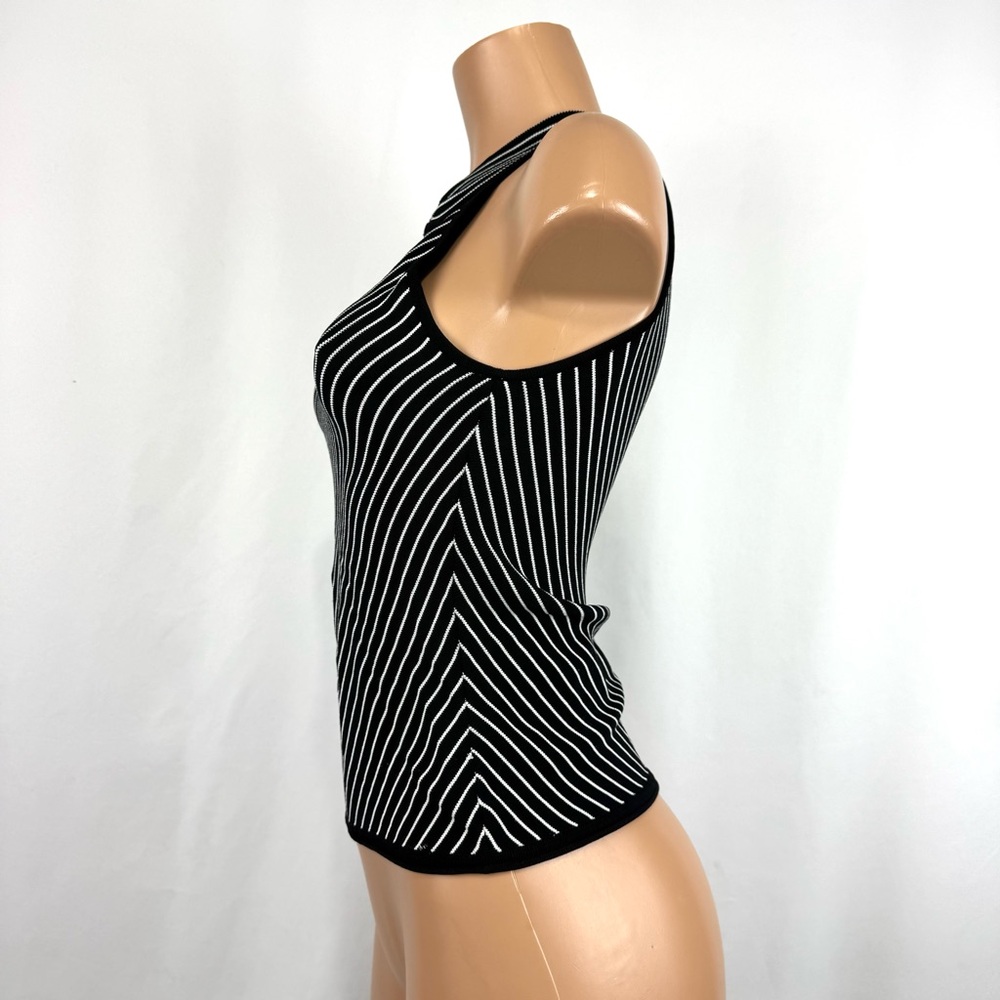 White House Black Market Women’s M Black White Striped High Neck Tank Top Shirt - Picture 6 of 11